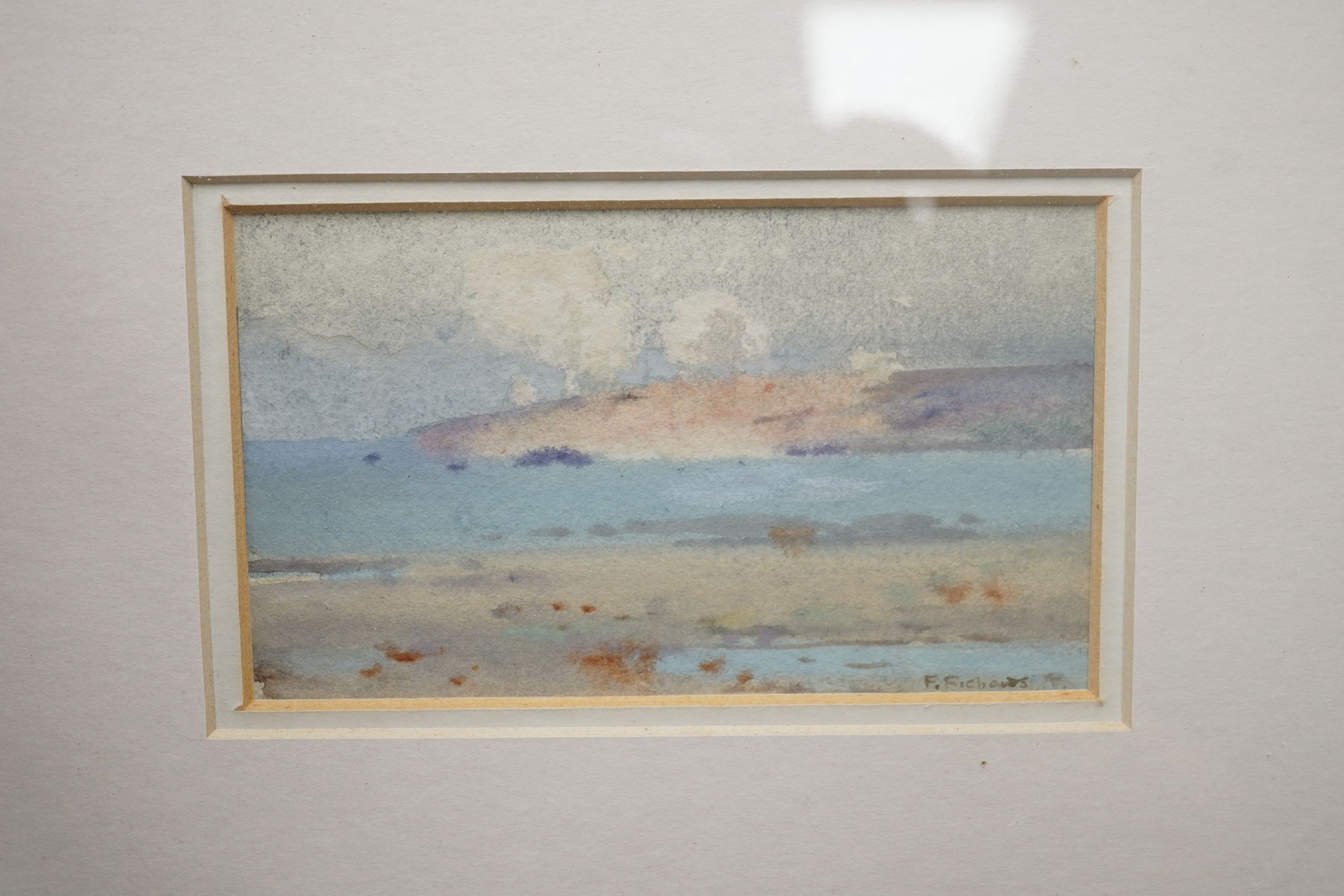 F. Richards, five watercolours, Fisherfolk along the coast, two signed, 7 x 12cm